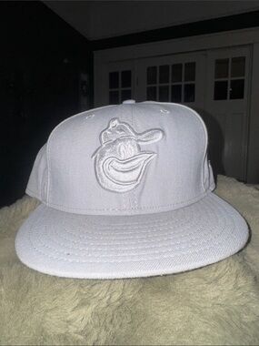 New Era White Hat with Raised Mascot Embroidery